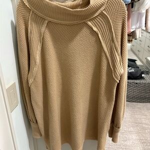 Free People Beige Cowl Neck Sweater